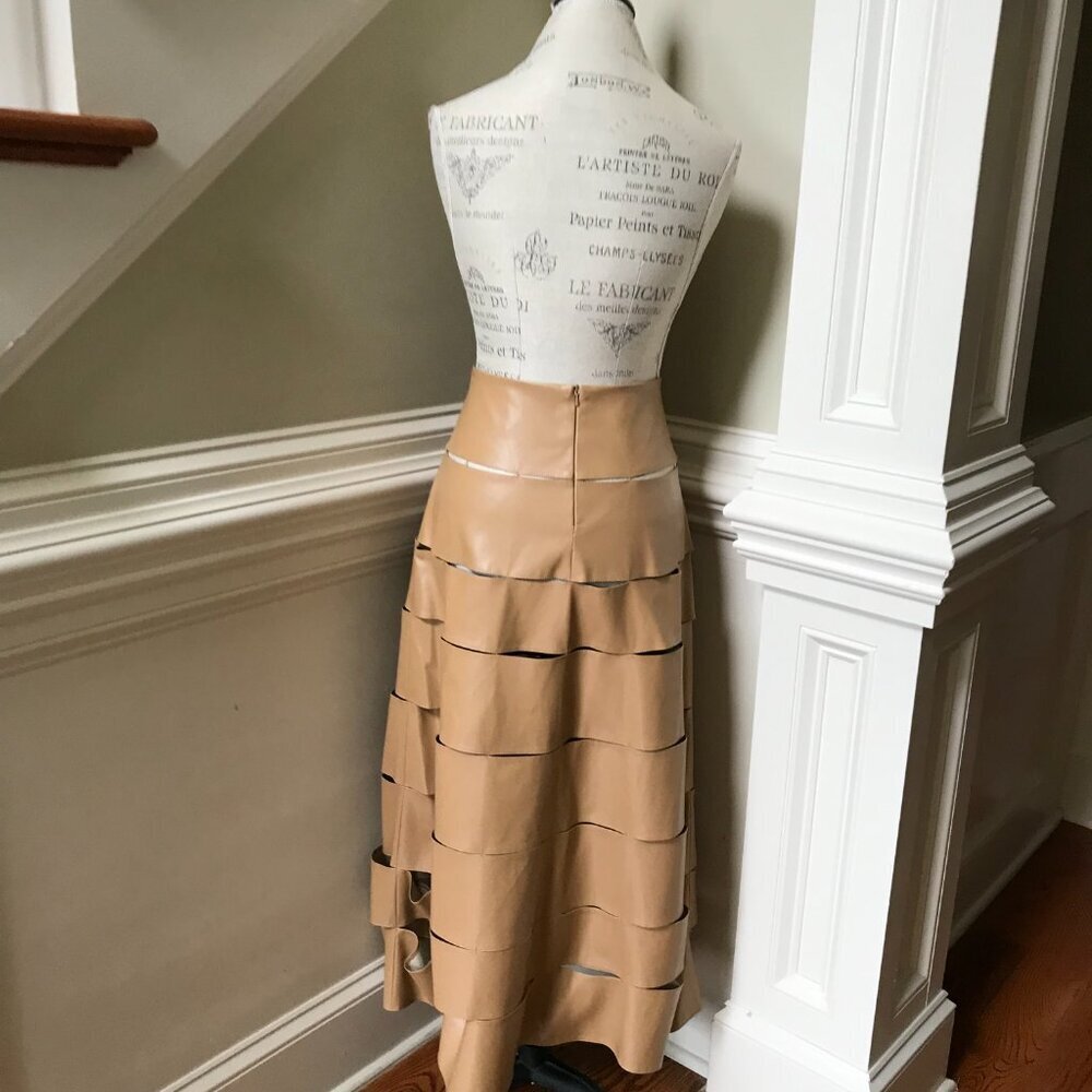 A.W.A.K.E Mode Multi Strap Midi Skirt Womens 40 Tan Vegan Leather A-Line Awake - Picture 13 of 15